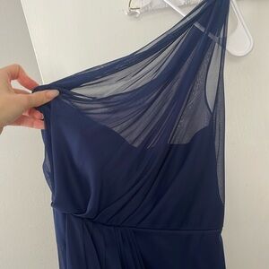 David’s Bridal Navy one shoulder bridesmaid dress